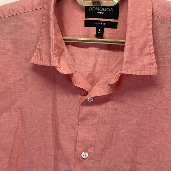 Bonobos Button Up Shirt Mens Large Pink Short Sleeve Stretch Standard Fit 128054 - Picture 3 of 6
